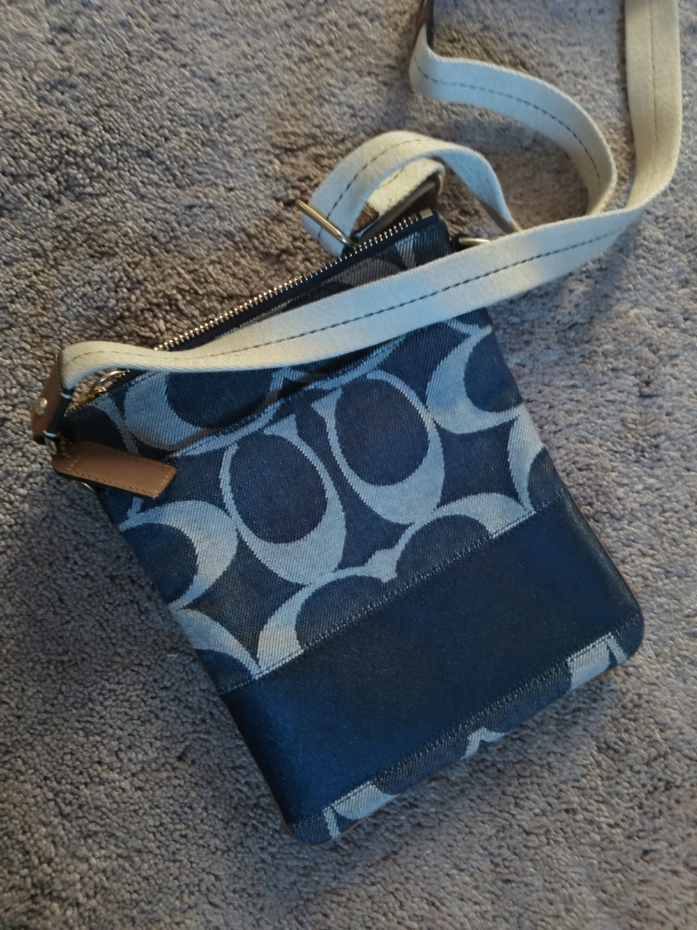 Coach Blue Signature Jacquard Crossbody with Light Blue Strap